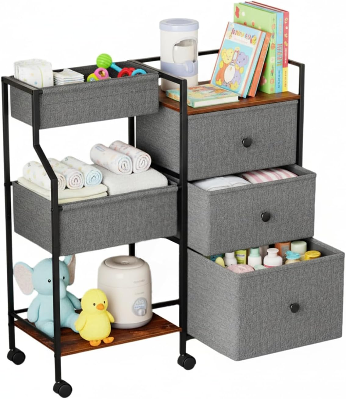 Baby Nursery Utility Cart - Baby Diaper Caddy Organizer and Storage,