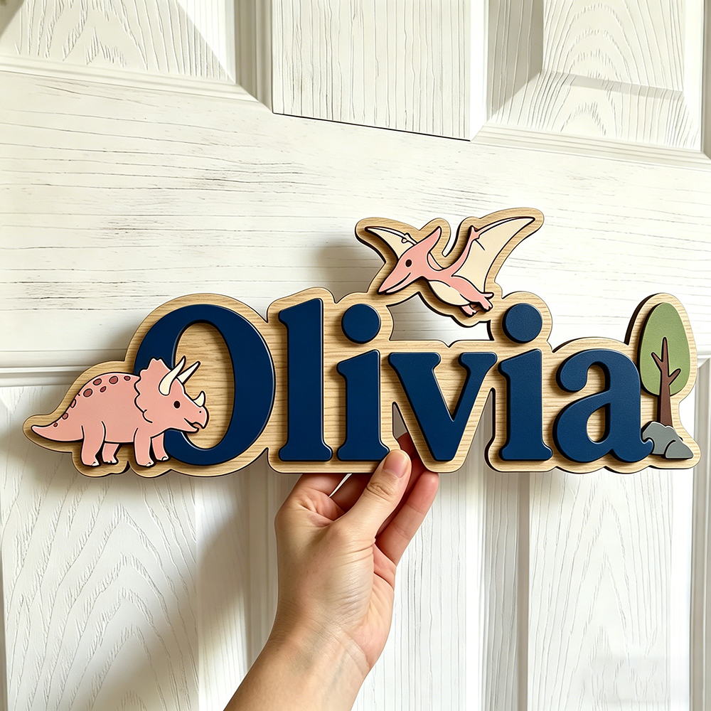 Baby Nursery Artwork - Personalized Dinosaur Name Sign for The