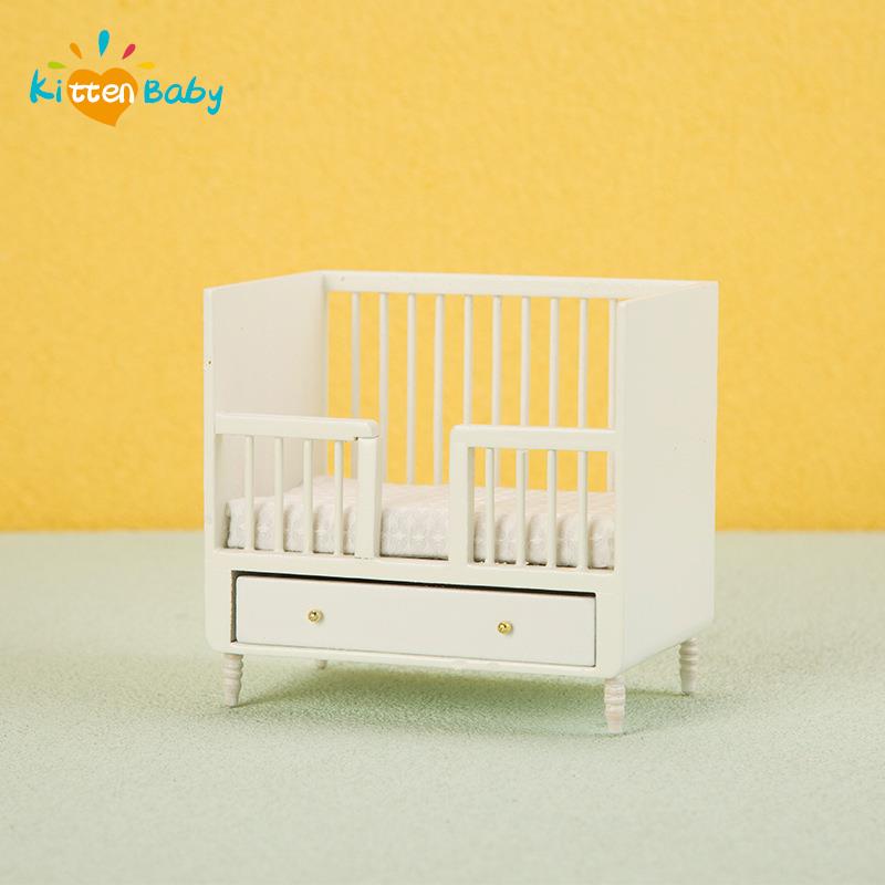 Baby Nursery Accessories - 1:12 Miniature White Wood Baby Crib