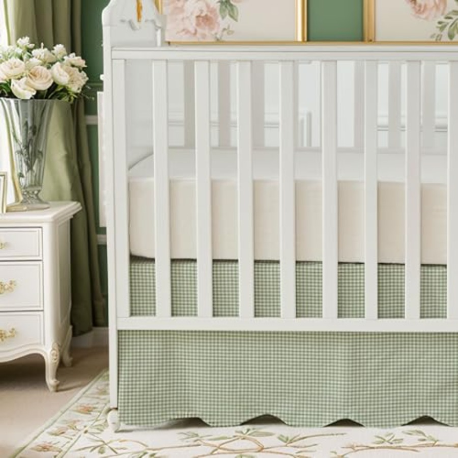 Baby Nursery Gender Neutral - Scallop Edge Cotton Crib Skirt Baby