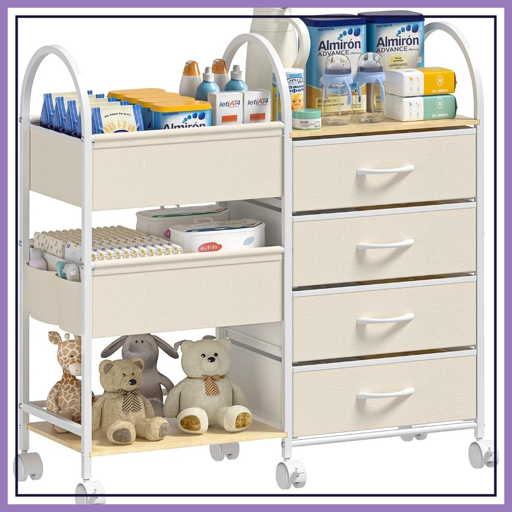 Baby Nursery Utility Cart - Baby Organizer and Storage Cart, 4-Tier