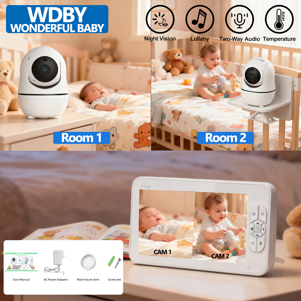 Baby Monitor Split Screen - 7.0 Inch HD Video Baby Monitor