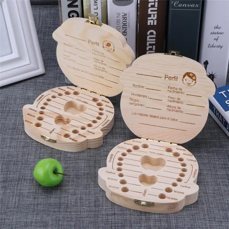 Baby Keepsake Box - 1pc-Baby Tooth Box Spanish Wooden Kids