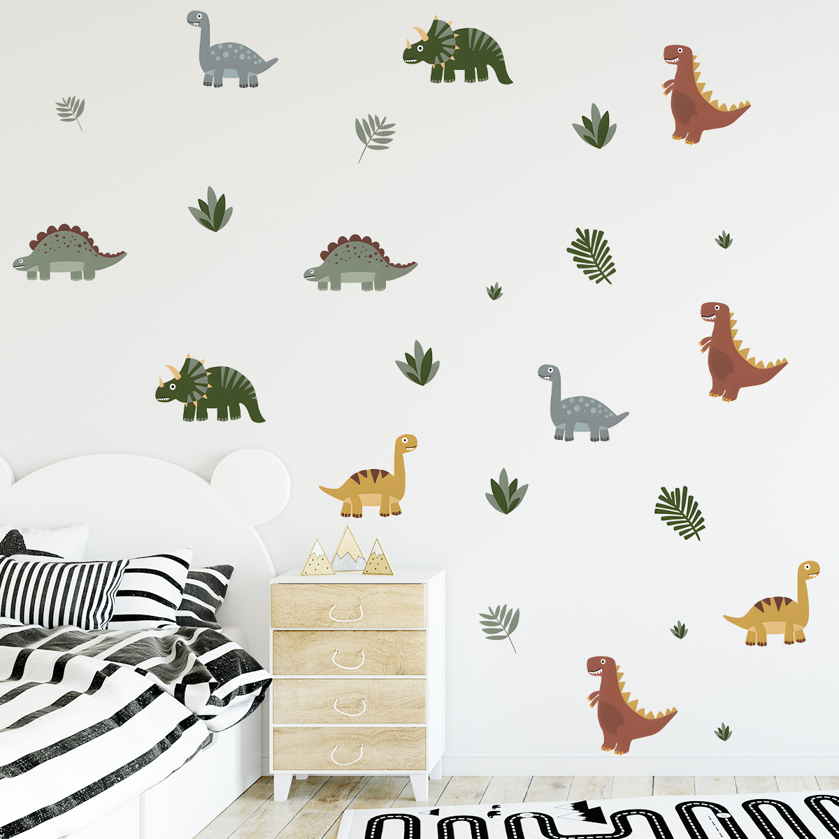 Baby Nursery Stickers - Cartoon Cute Dinosaur Leaf Animal Wall