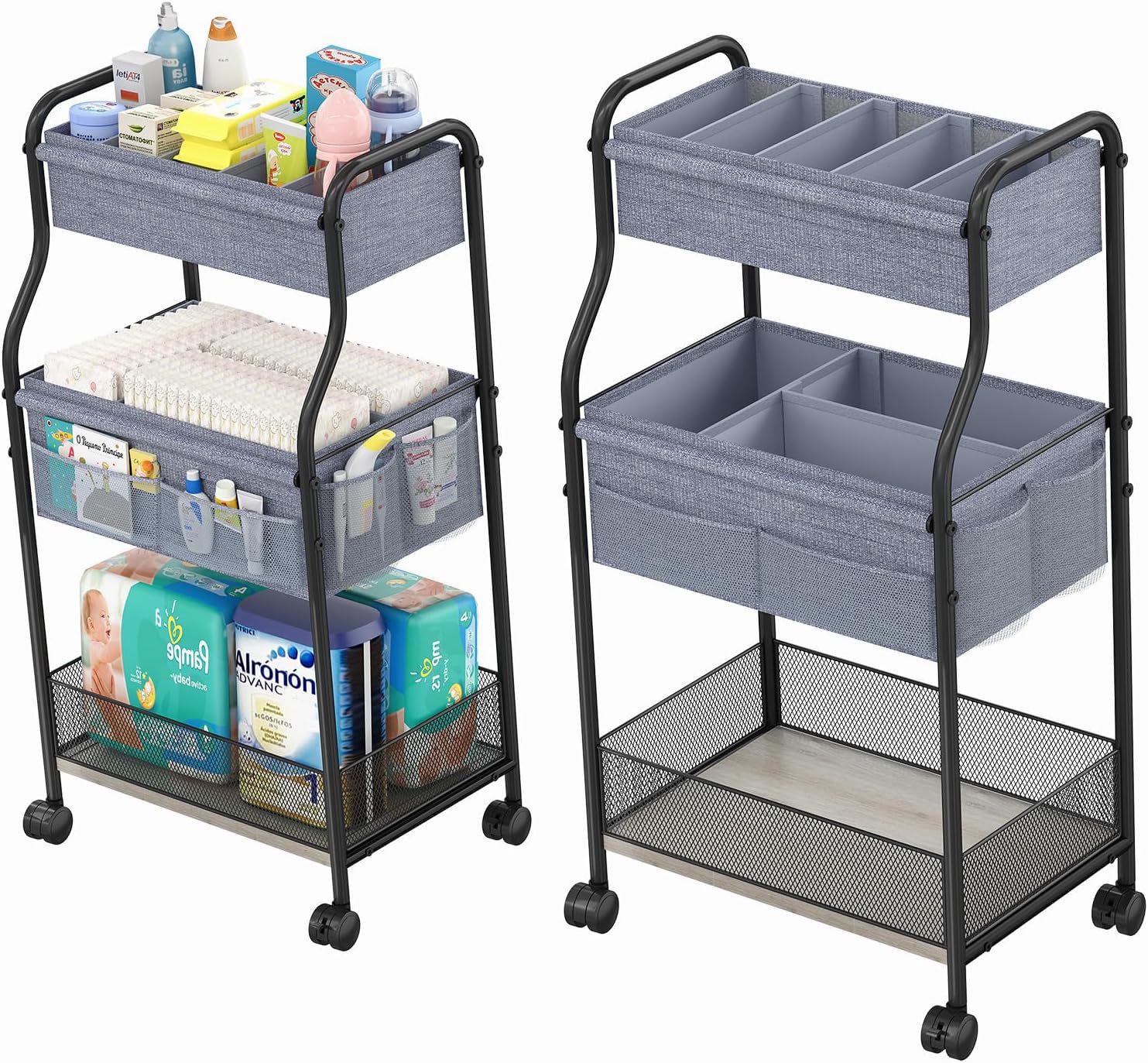 Baby Nursery Utility Cart - 3 Tier Baby Diaper Caddy Organizer