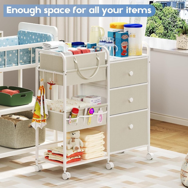 Large Capacity Baby Diaper Org - Baby Nursery Utility Cart บทวิจารณ์และราคา