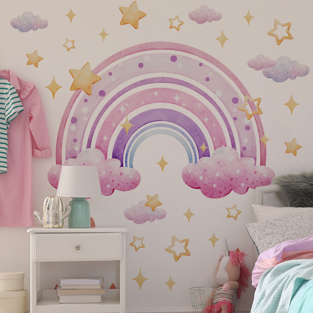 Colorful Rainbow Stars Cloud W - Baby Nursery Stickers บทวิจารณ์และราคา