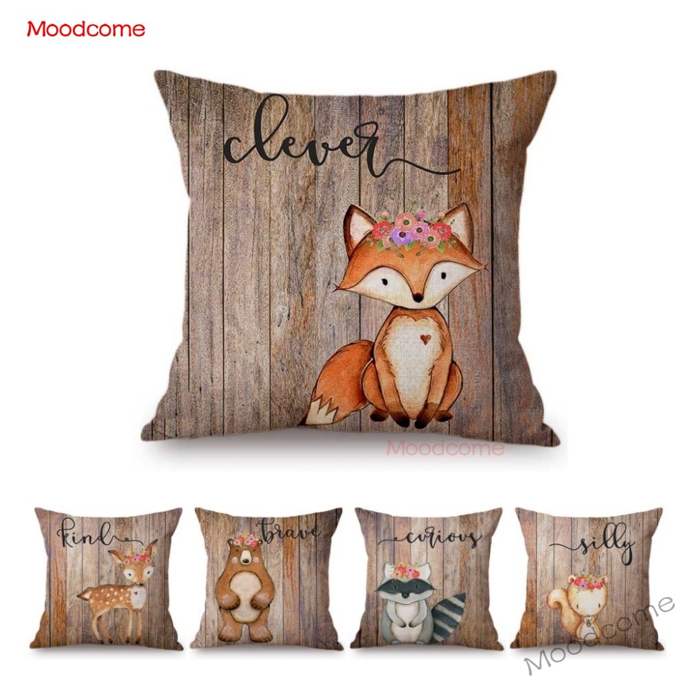 Cute Woodland Animals Wood Tex - Baby Nursery Cushion บทวิจารณ์และราคา