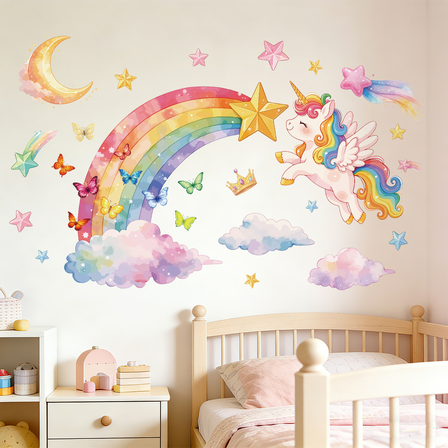 Unicorn Rainbow Butterfly Wall - Baby Nursery Stickers บทวิจารณ์และราคา