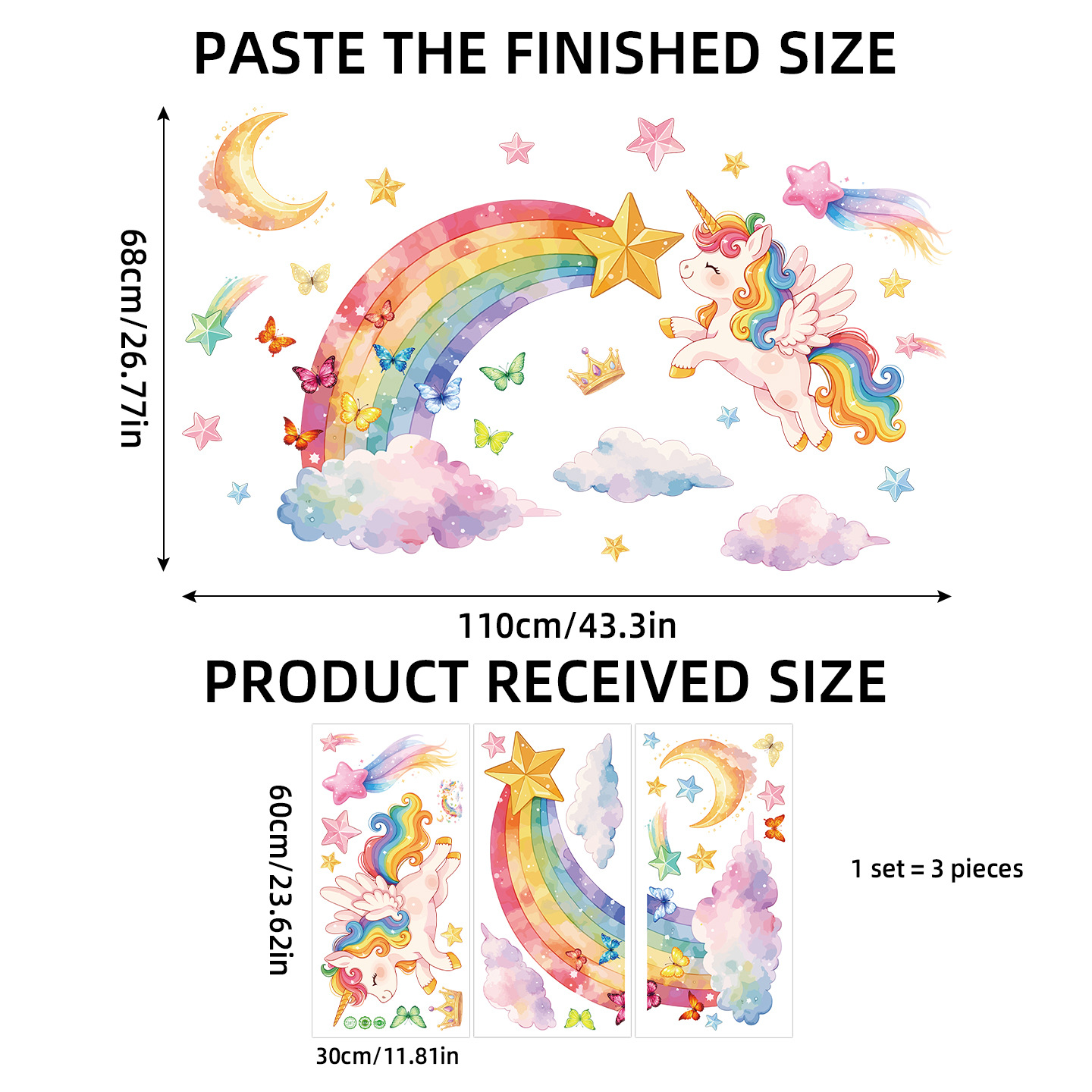 Unicorn Rainbow Butterfly Wall - Baby Nursery Stickers บทวิจารณ์และราคา