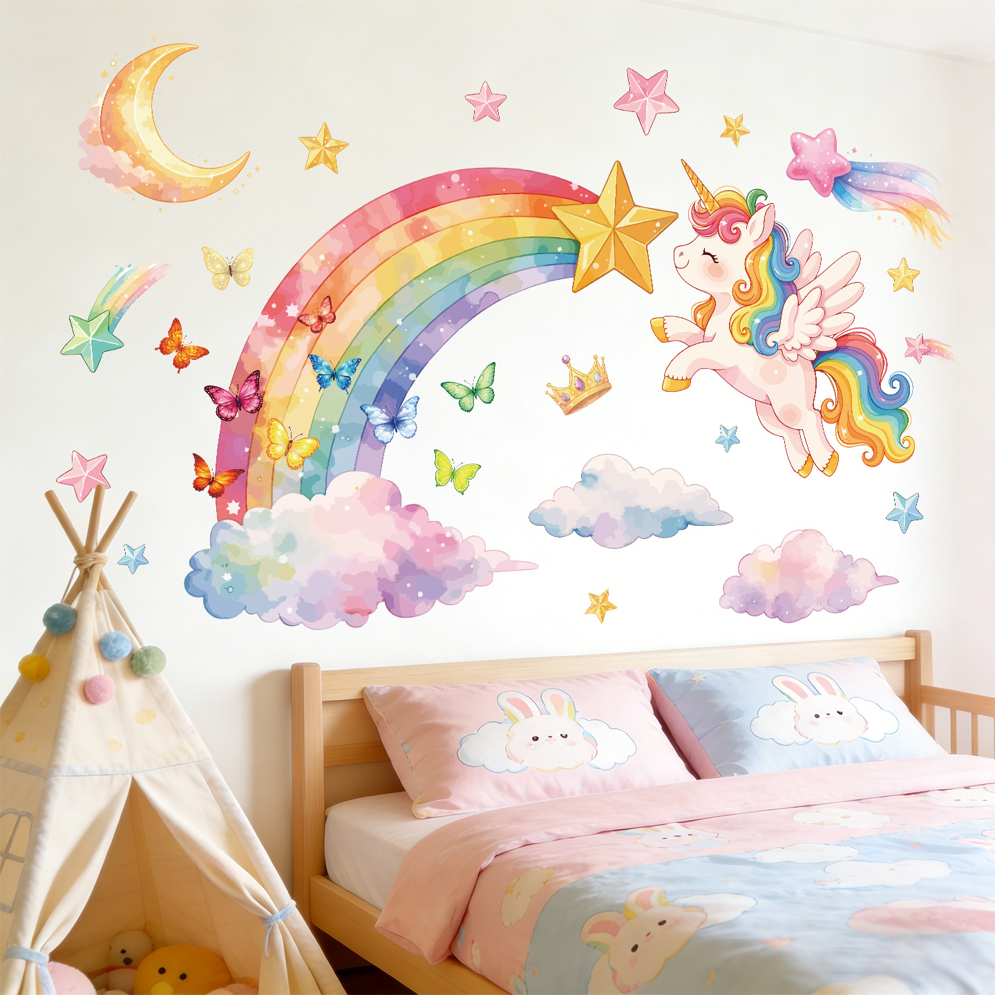 Unicorn Rainbow Butterfly Wall - Baby Nursery Stickers บทวิจารณ์และราคา