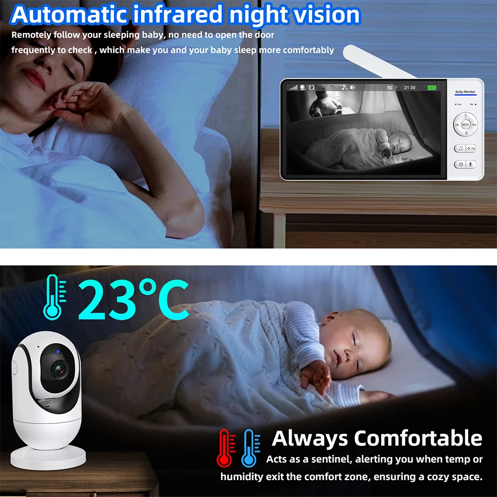 No WiFi 7 Inch Baby Monitor 2- - Baby Monitor Split Screen บทวิจารณ์และราคา