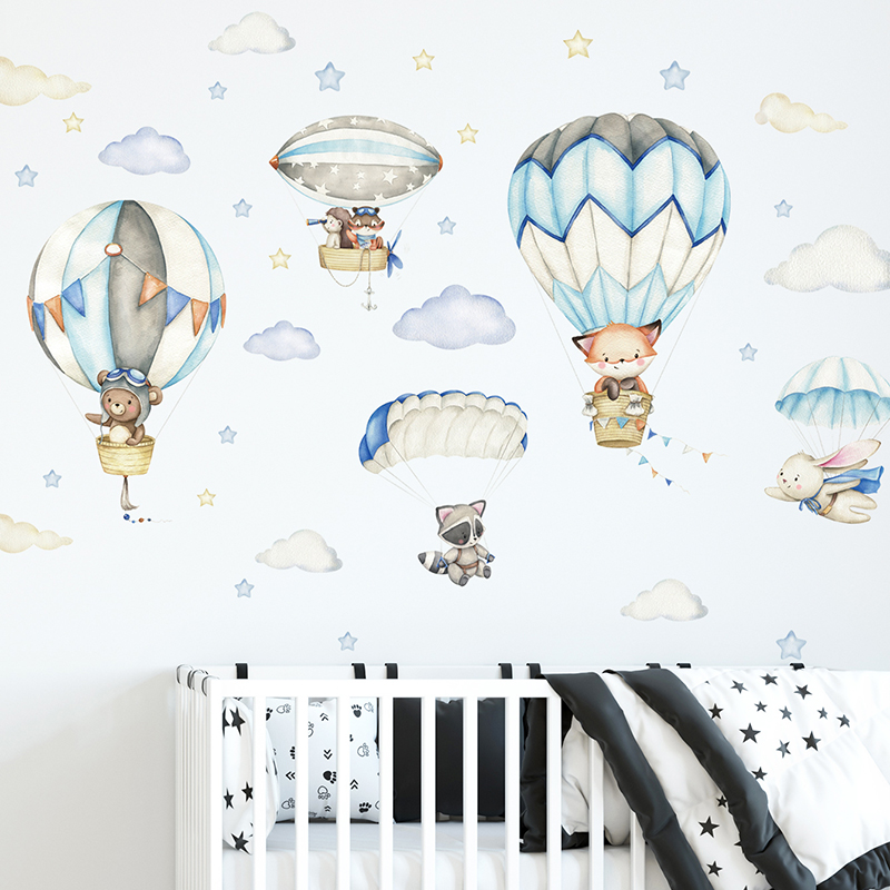 Cartoon Cute Animals Hot Air B - Baby Nursery Artwork บทวิจารณ์และราคา