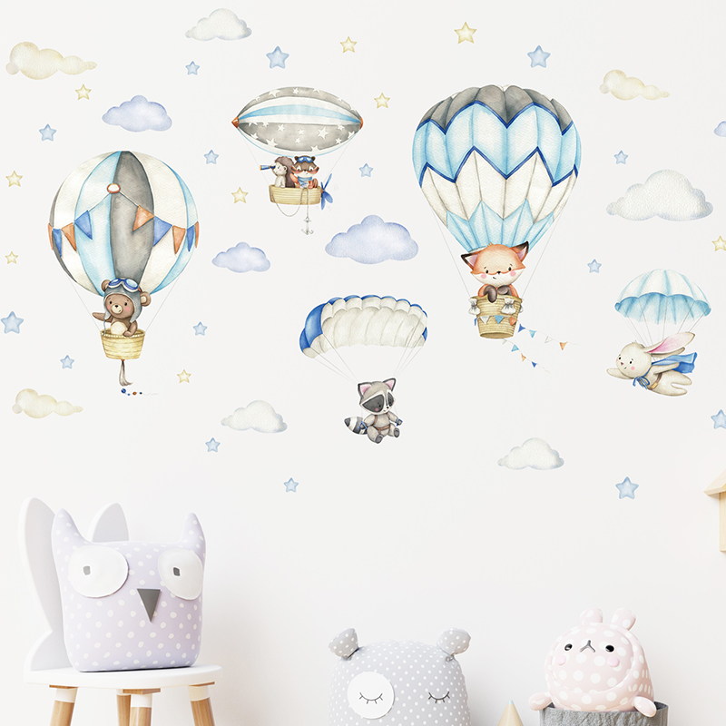 Cartoon Cute Animals Hot Air B - Baby Nursery Artwork บทวิจารณ์และราคา