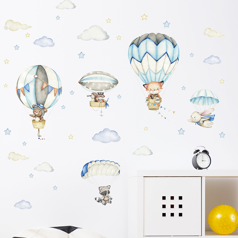 Cartoon Cute Animals Hot Air B - Baby Nursery Artwork บทวิจารณ์และราคา