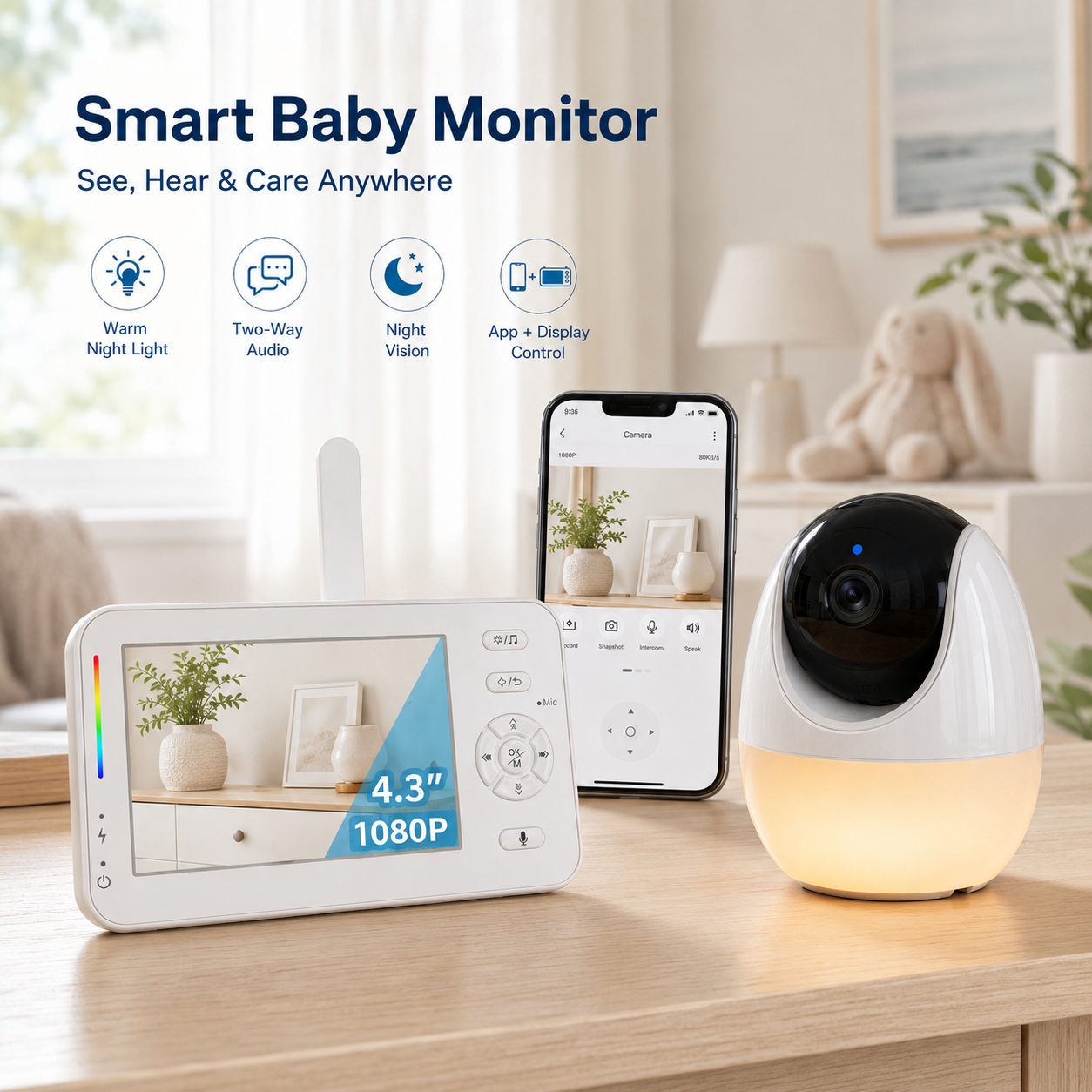 Smart Baby Monitor Camera 4.3