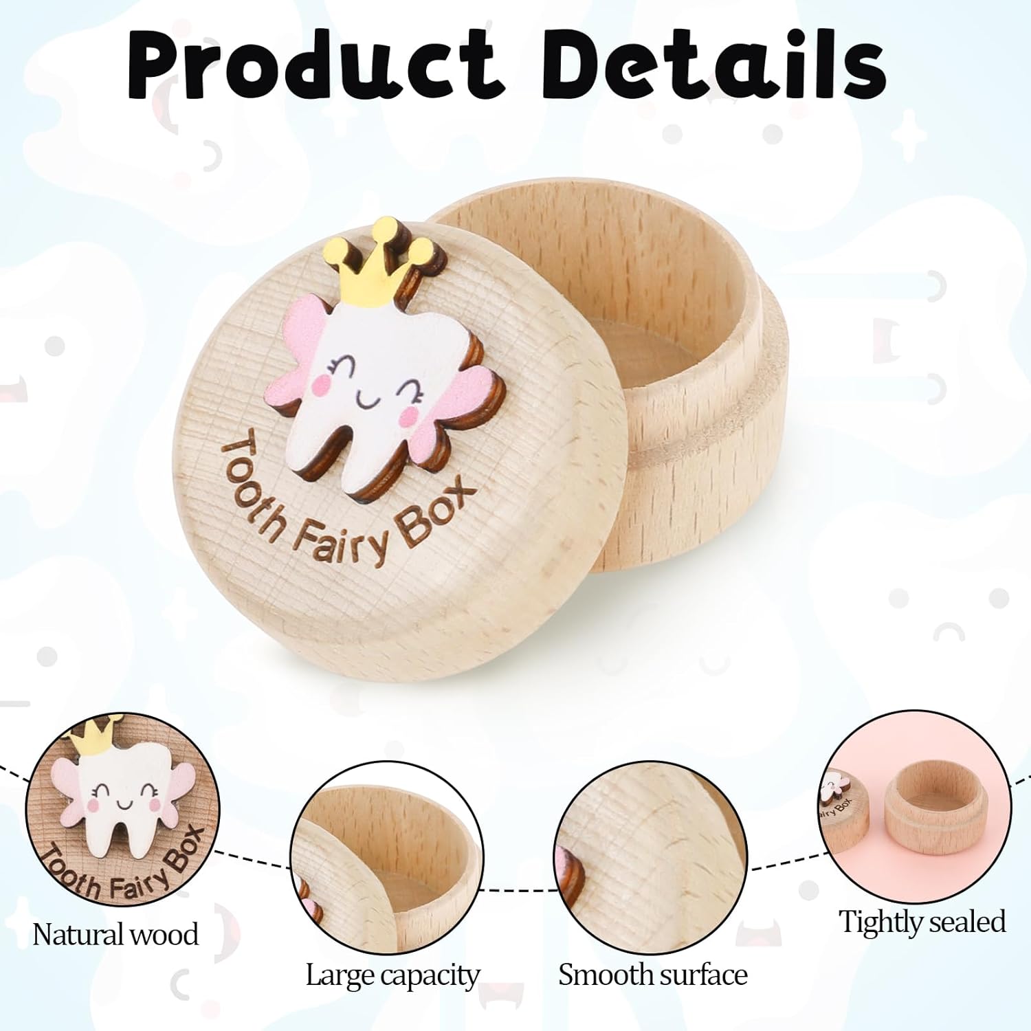 Cute Carved Wooden Tooth Box f - Baby Keepsake Box บทวิจารณ์และราคา