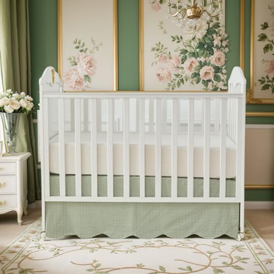 Scallop Edge Cotton Crib Skirt - Baby Nursery Gender Neutral บทวิจารณ์และราคา