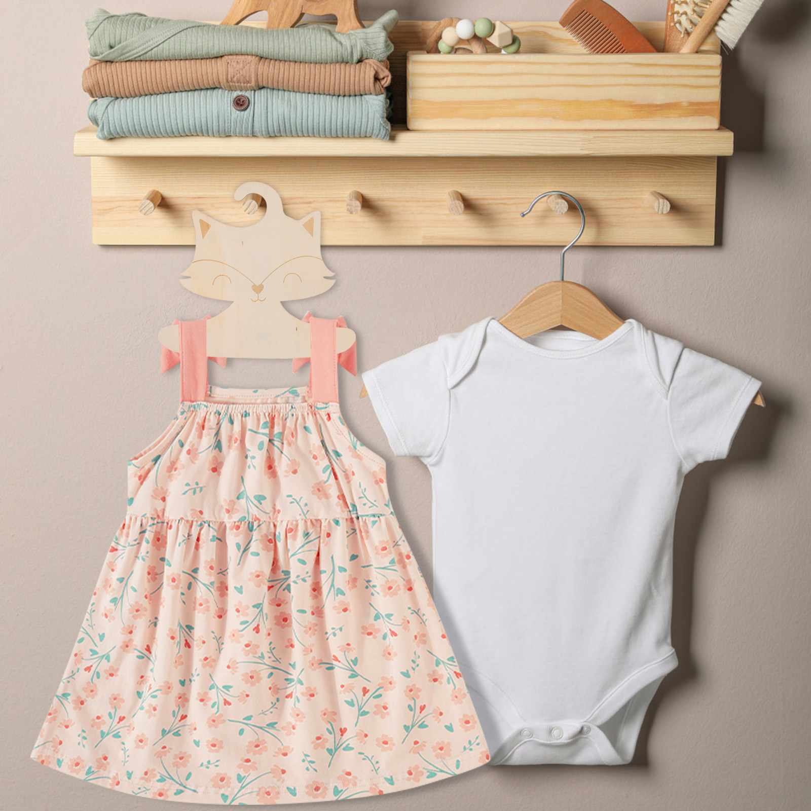 10Pcs Fox Cartoon Wooden Hange - Baby Nursery Storage บทวิจารณ์และราคา