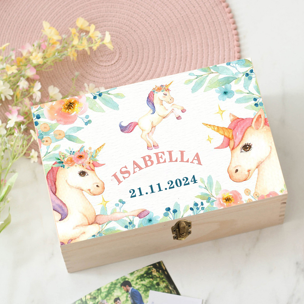 Personalized Unicorn Baby Wood - Baby Keepsake Box บทวิจารณ์และราคา