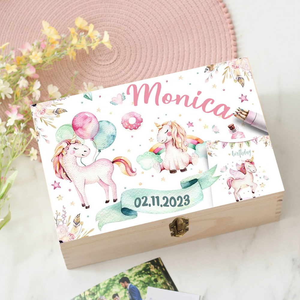 Personalized Unicorn Baby Wood - Baby Keepsake Box บทวิจารณ์และราคา