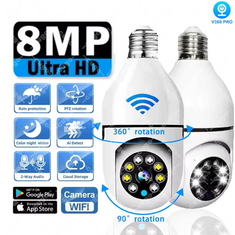 8MP E27 Bulb Surveillance Came - Baby Monitor Split Screen บทวิจารณ์และราคา