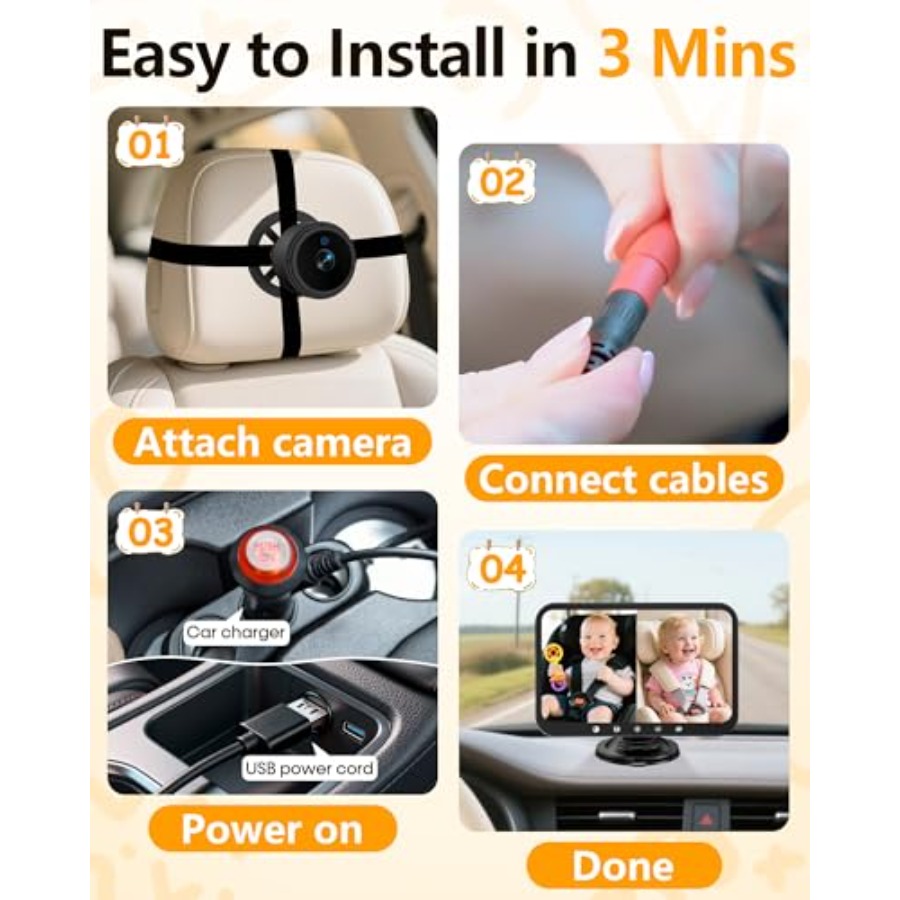 Dual Baby Car Camera for 2 : 7 - Baby Monitor Split Screen บทวิจารณ์และราคา