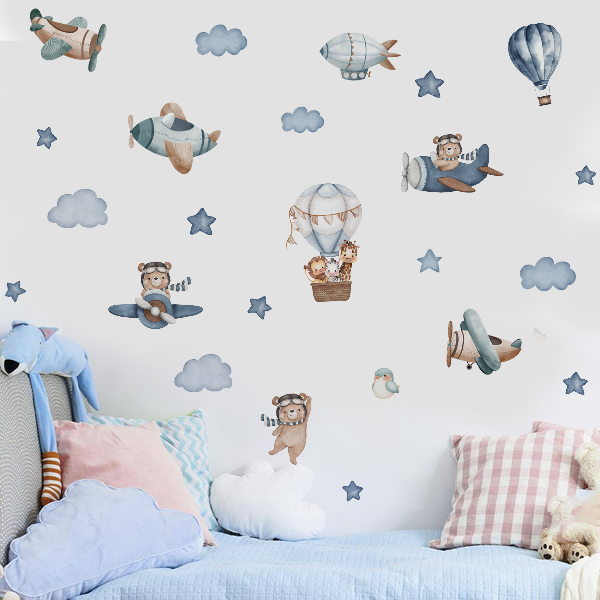 Watercolor Animals Hot Air Bal - Baby Nursery Stickers บทวิจารณ์และราคา