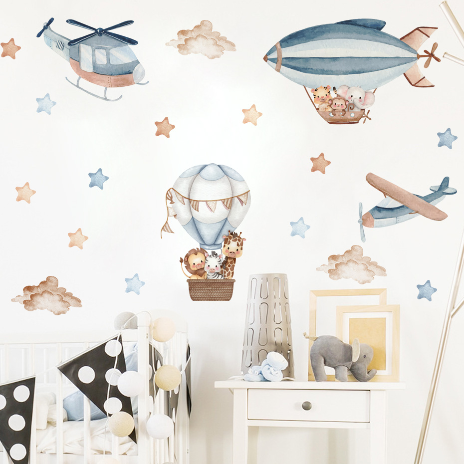 Watercolor Animals Hot Air Bal - Baby Nursery Stickers บทวิจารณ์และราคา