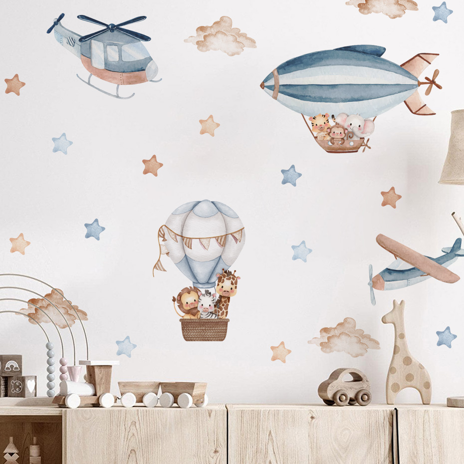 Watercolor Animals Hot Air Bal - Baby Nursery Stickers บทวิจารณ์และราคา