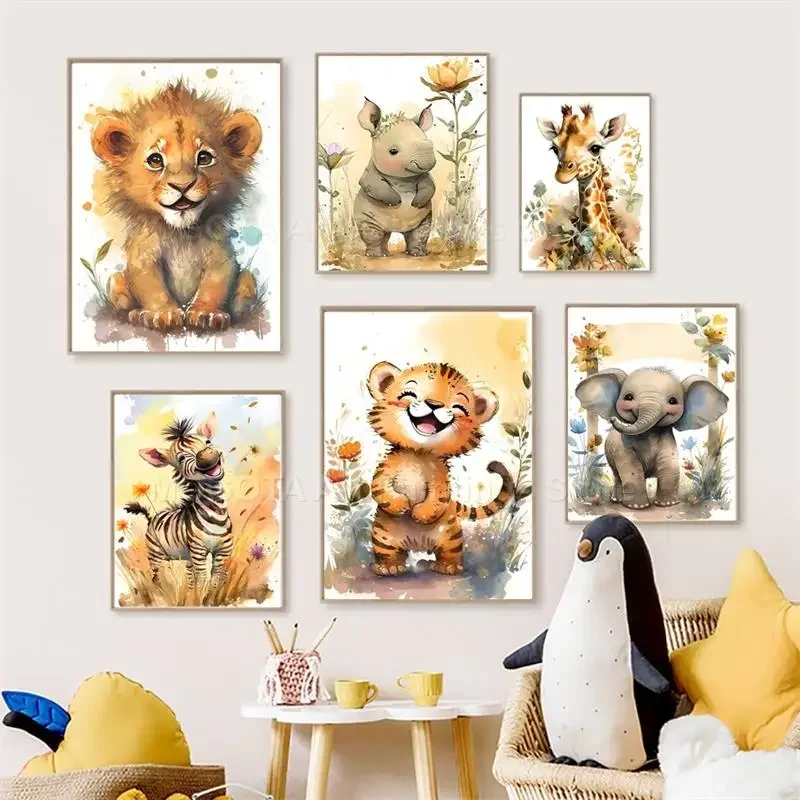Watercolor Lion Giraffe Tiger  - Baby Nursery Artwork บทวิจารณ์และราคา