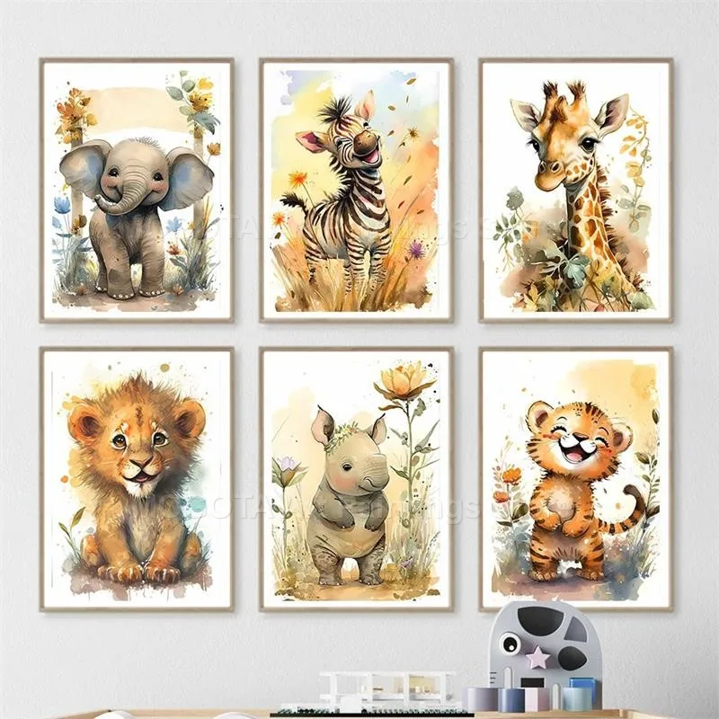 Watercolor Lion Giraffe Tiger  - Baby Nursery Artwork บทวิจารณ์และราคา