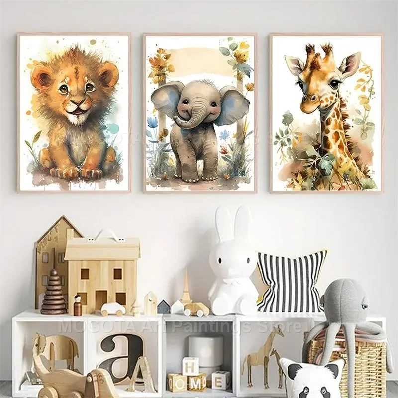 Watercolor Lion Giraffe Tiger  - Baby Nursery Artwork บทวิจารณ์และราคา