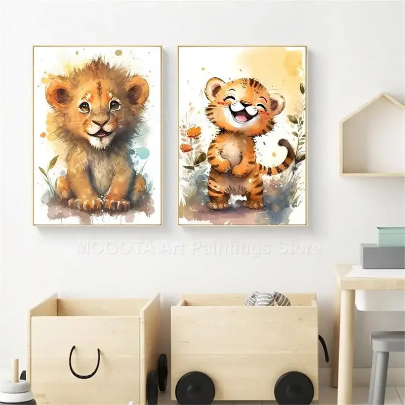 Watercolor Lion Giraffe Tiger  - Baby Nursery Artwork บทวิจารณ์และราคา