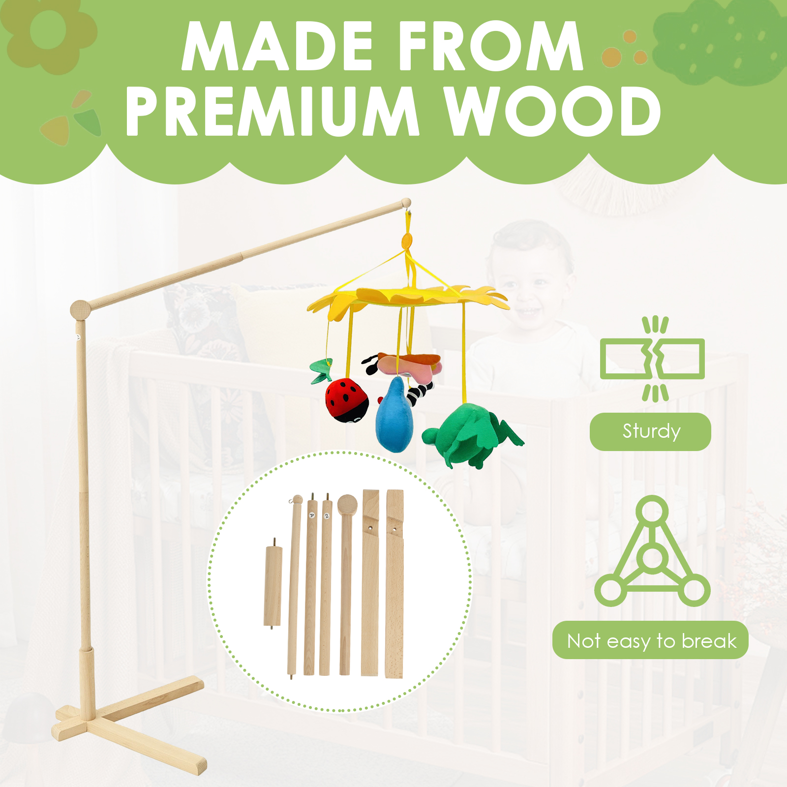 Wood Floor Standing Crib Mobil - Baby Nursery Hanging Decor บทวิจารณ์และราคา