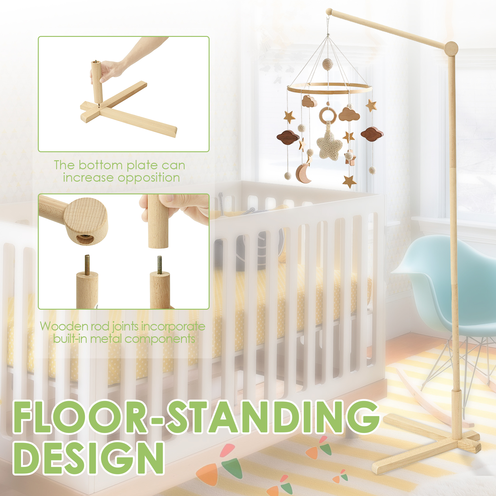 Wood Floor Standing Crib Mobil - Baby Nursery Hanging Decor บทวิจารณ์และราคา