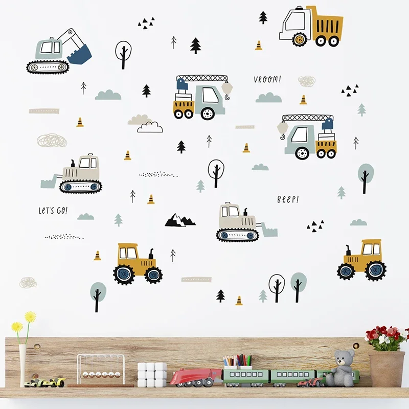 Hand Drawn Cute Cars Cargo Tru - Baby Nursery Stickers บทวิจารณ์และราคา