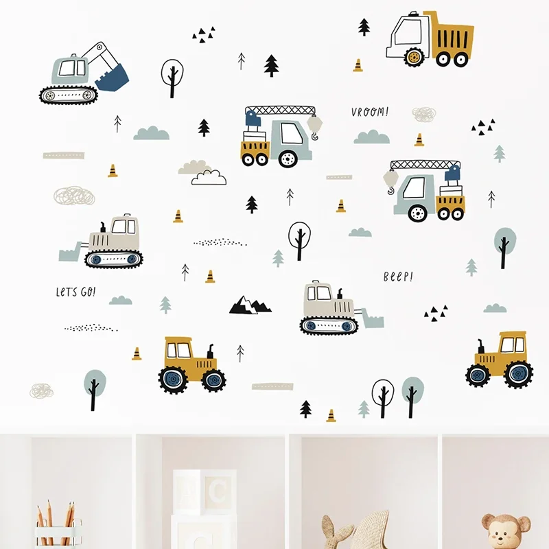 Hand Drawn Cute Cars Cargo Tru - Baby Nursery Stickers บทวิจารณ์และราคา