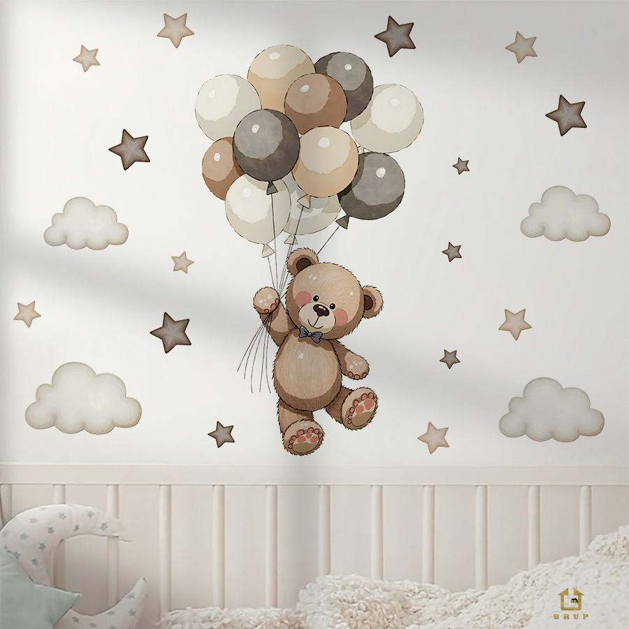 Adorable Teddy Bear Wall Decal - Baby Nursery Artwork บทวิจารณ์และราคา