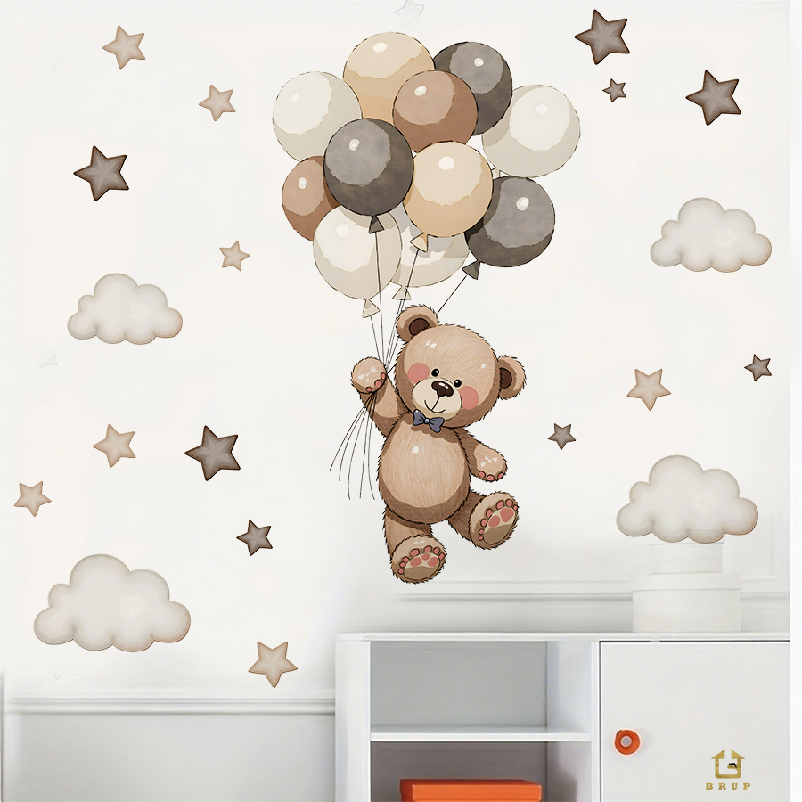 Adorable Teddy Bear Wall Decal - Baby Nursery Artwork บทวิจารณ์และราคา