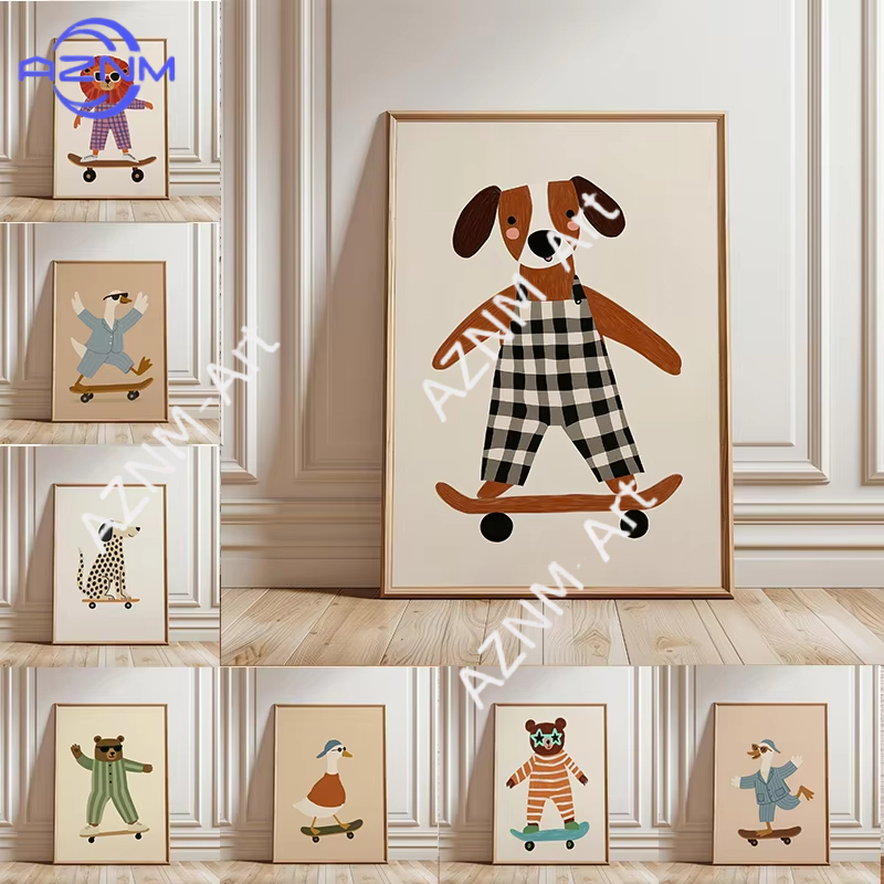1PC Funny Animal Skateboarding - Baby Nursery Artwork บทวิจารณ์และราคา