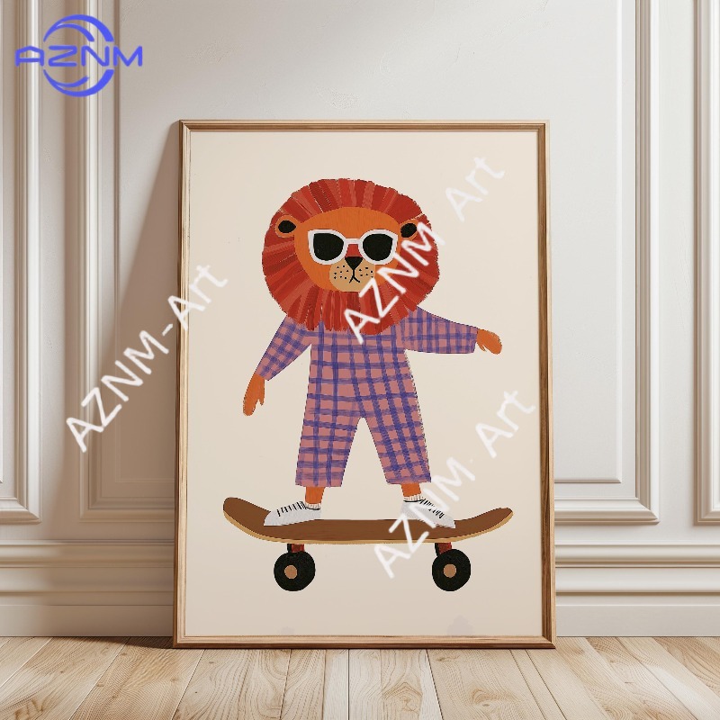 1PC Funny Animal Skateboarding - Baby Nursery Artwork บทวิจารณ์และราคา