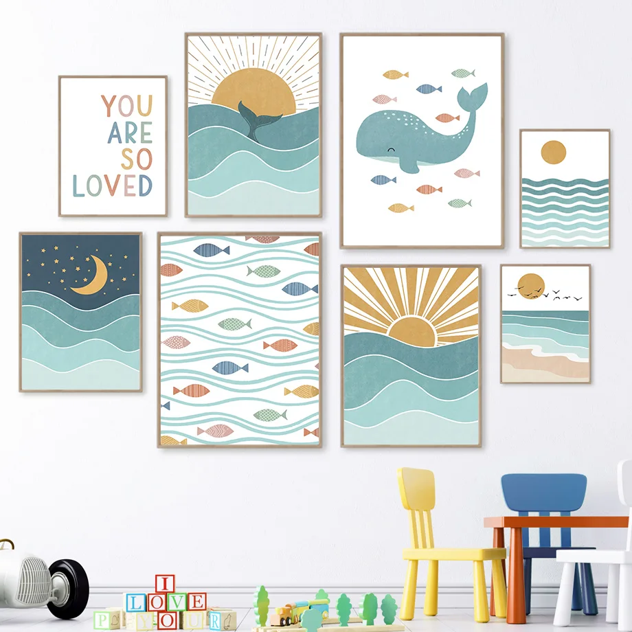 1pc frameless Fish Whale Seagu - Baby Nursery Quotes Wall Art บทวิจารณ์และราคา