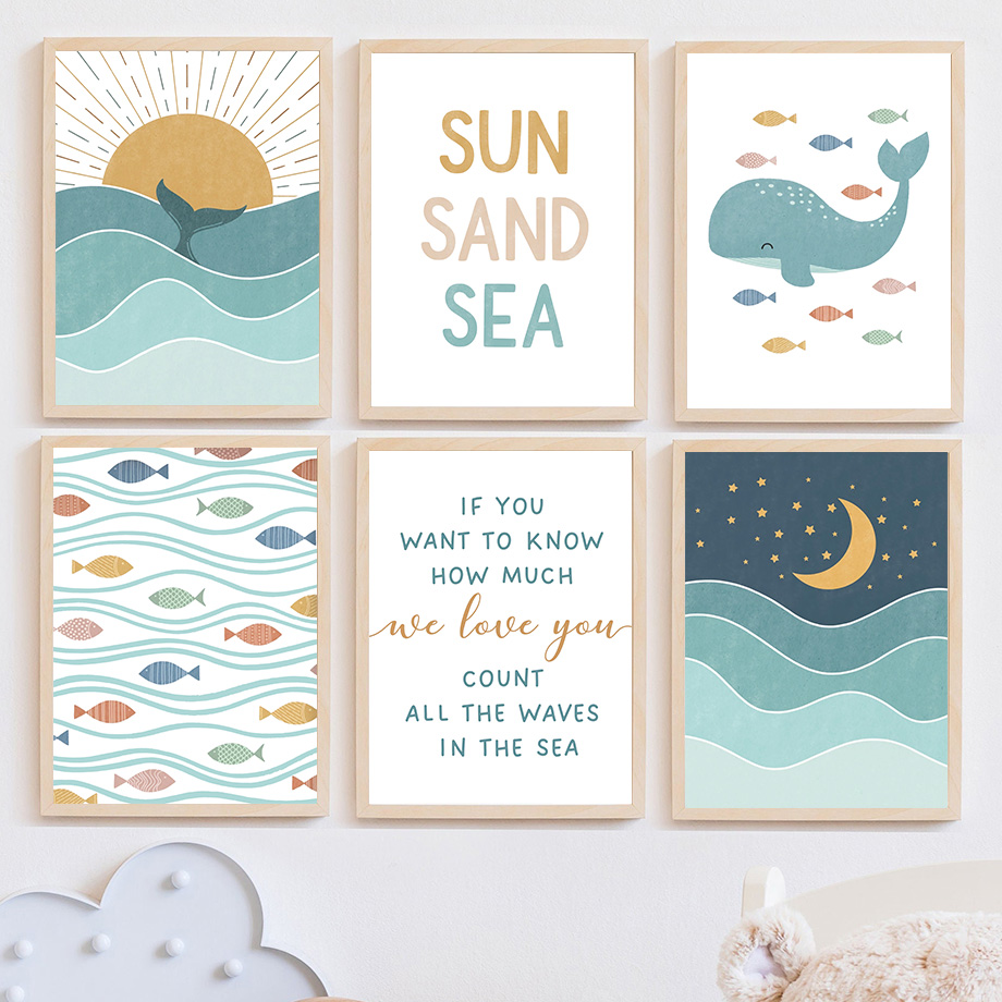 1pc frameless Fish Whale Seagu - Baby Nursery Quotes Wall Art บทวิจารณ์และราคา
