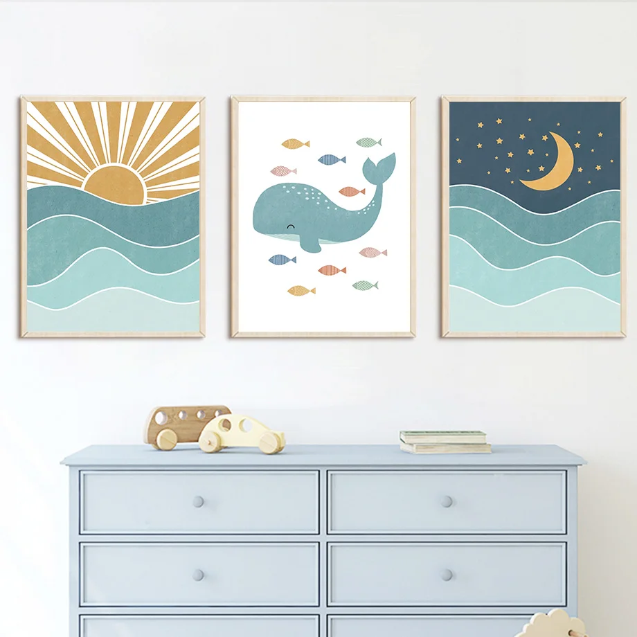 1pc frameless Fish Whale Seagu - Baby Nursery Quotes Wall Art บทวิจารณ์และราคา