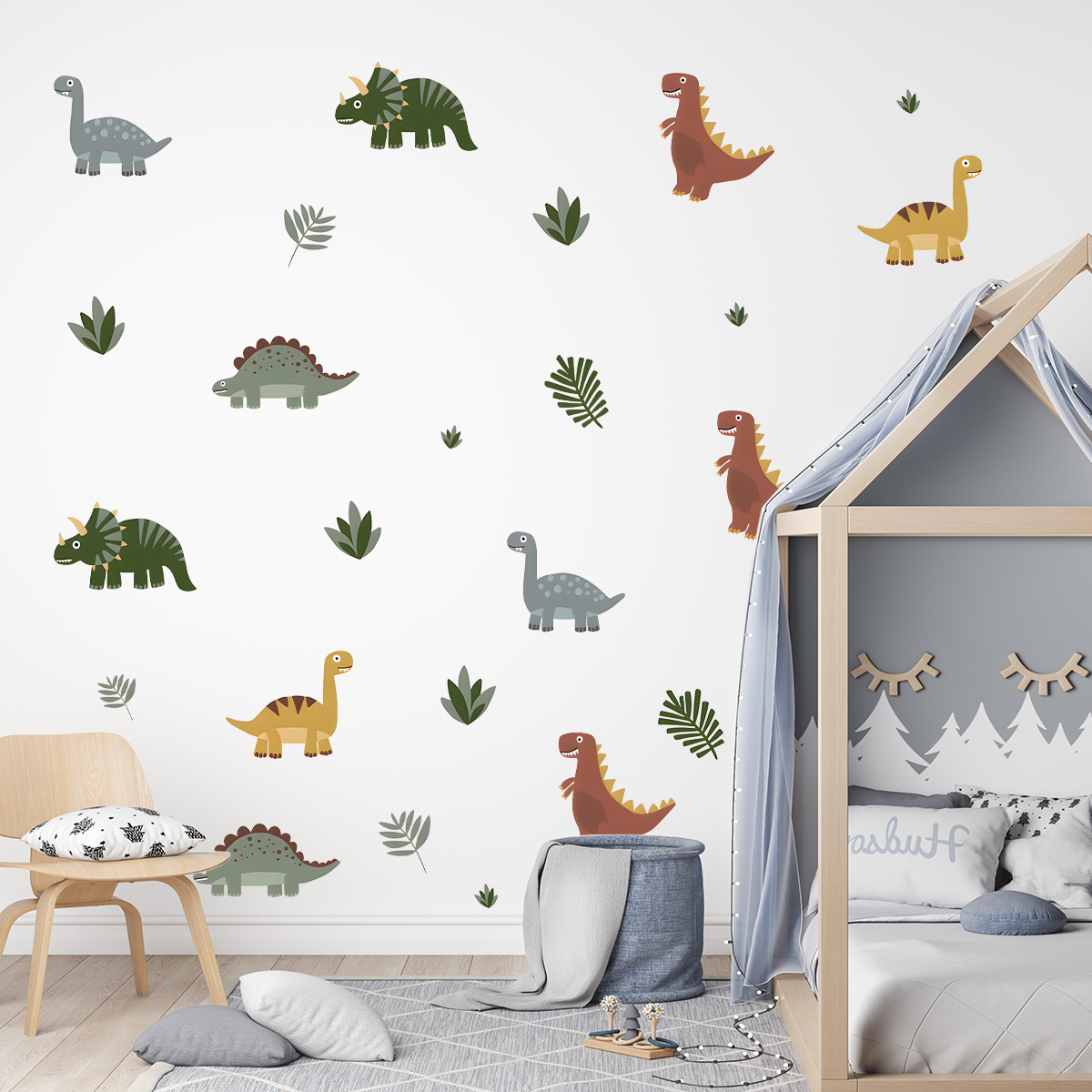 Cartoon Cute Dinosaur Leaf Ani - Baby Nursery Stickers บทวิจารณ์และราคา