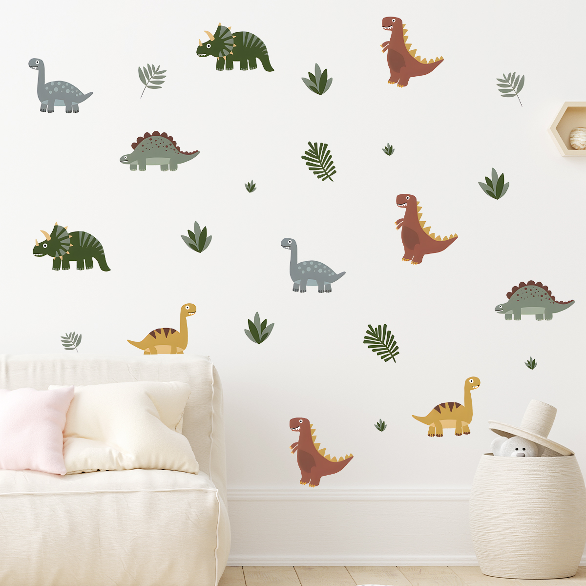 Cartoon Cute Dinosaur Leaf Ani - Baby Nursery Stickers บทวิจารณ์และราคา