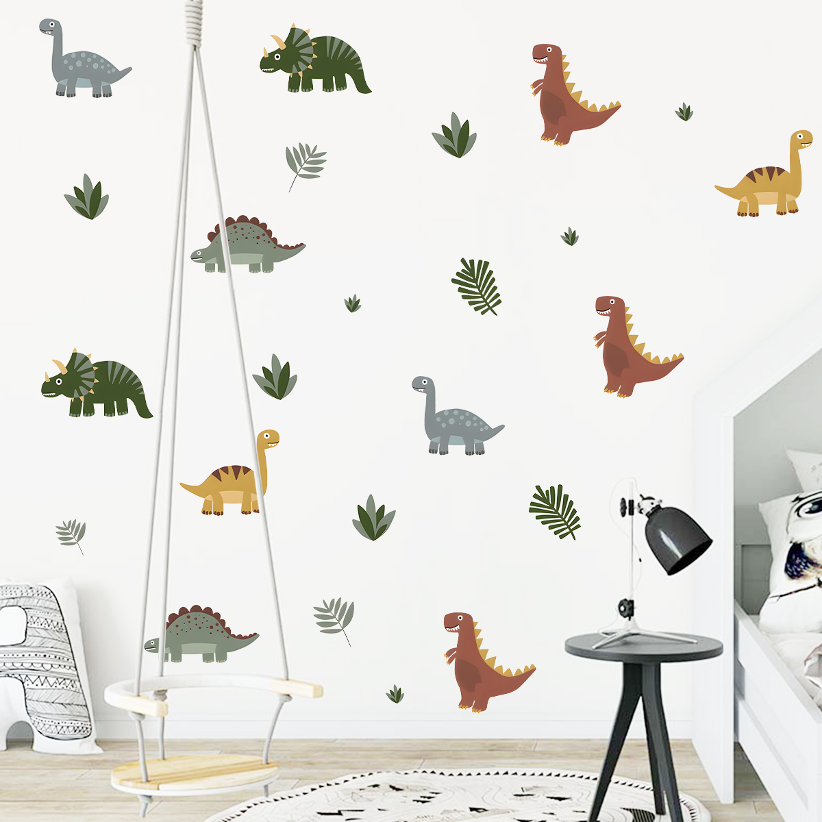 Cartoon Cute Dinosaur Leaf Ani - Baby Nursery Stickers บทวิจารณ์และราคา
