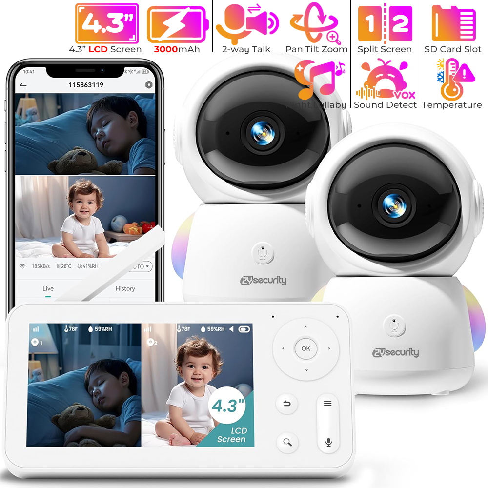 2K Baby Monitor with 2 Cameras - Baby Monitor Split Screen บทวิจารณ์และราคา