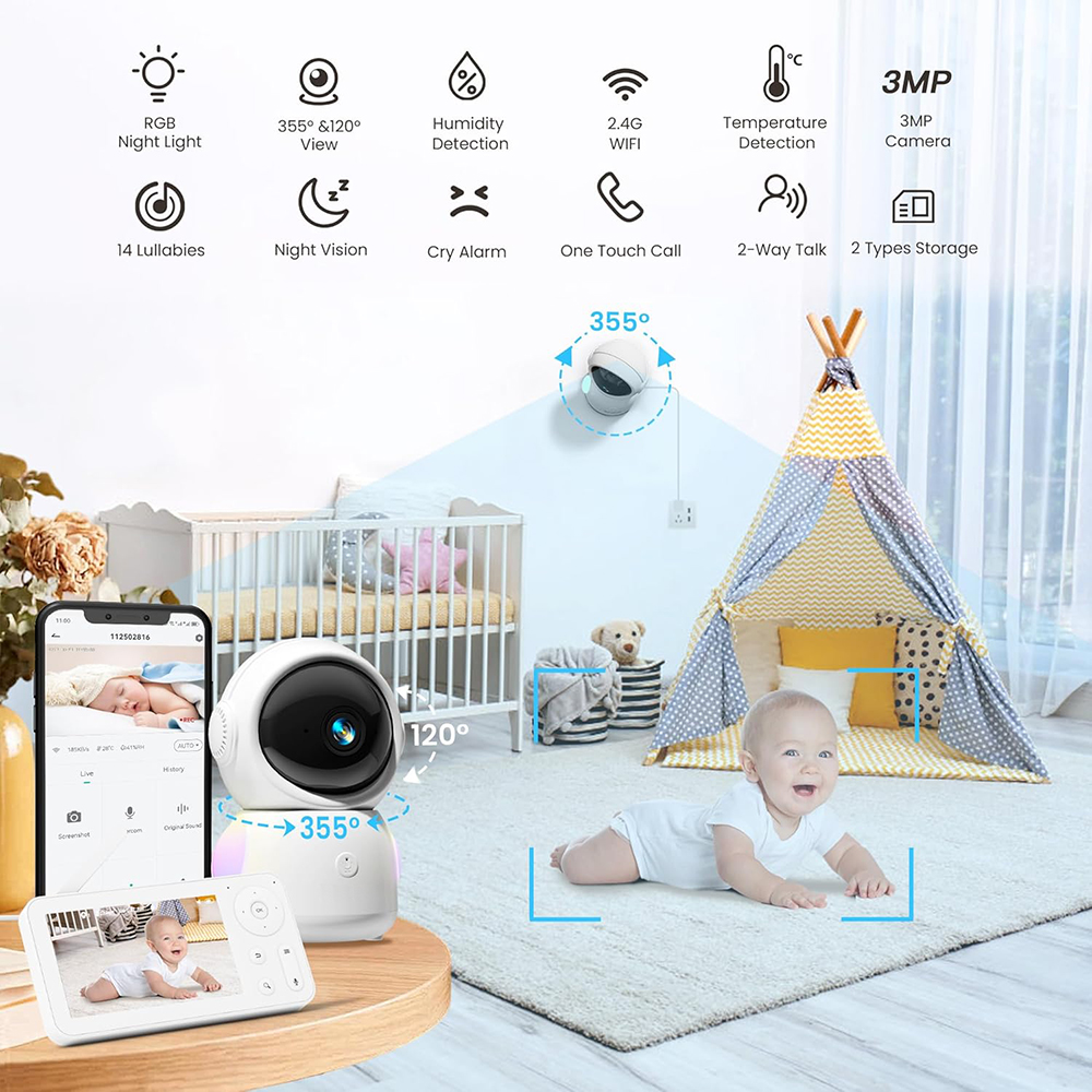 2K Baby Monitor with 2 Cameras - Baby Monitor Split Screen บทวิจารณ์และราคา
